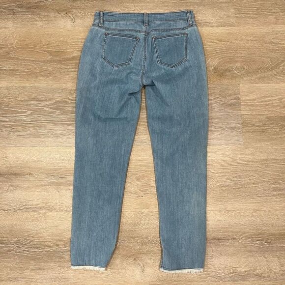 Eileen Fisher Ankle Jeans Women's 4 Petite Blue Denim Frayed Hem Zip Fly Stretch - Picture 7 of 7